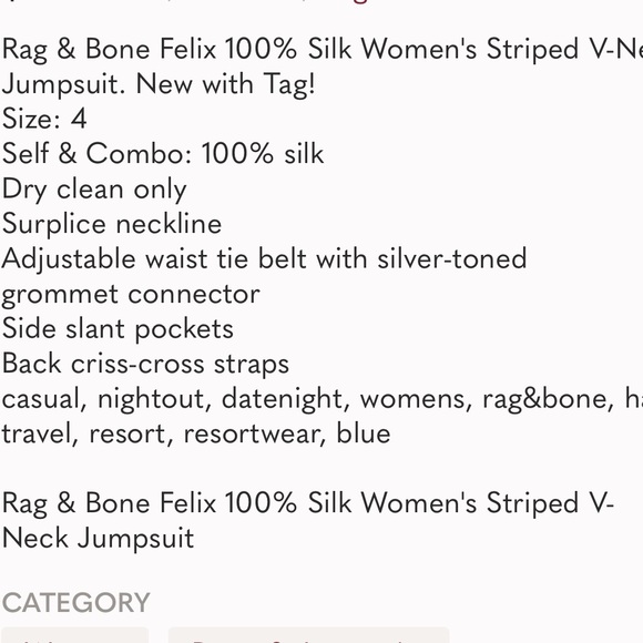 Rag & Bone Felix 100% Silk Jumpsuit Size: 4 - Picture 4 of 4